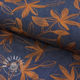 Tessuto di cotone JEANS Embroidery Flowers camel