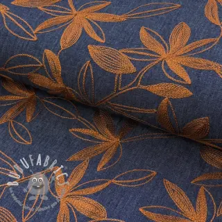 Tessuto di cotone JEANS Embroidery Flowers camel