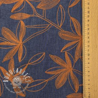 Tessuto di cotone JEANS Embroidery Flowers camel