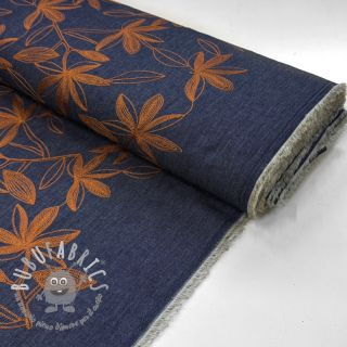 Tessuto di cotone JEANS Embroidery Flowers camel