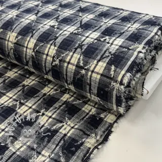 Tessuto di cotone YARN DYED BRUSHED Check EMBROIDERY navy