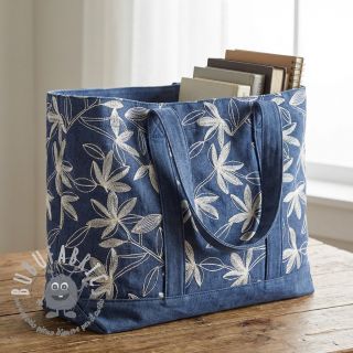 Tessuto di cotone JEANS Embroidery Flowers white