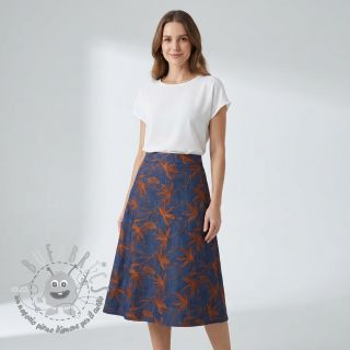 Tessuto di cotone JEANS Embroidery Flowers camel