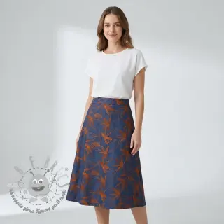Tessuto di cotone JEANS Embroidery Flowers camel
