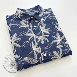 Tessuto di cotone JEANS Embroidery Flowers white