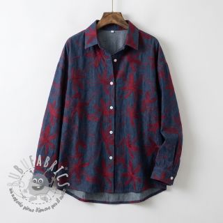 Tessuto di cotone JEANS Embroidery Flowers burgundy