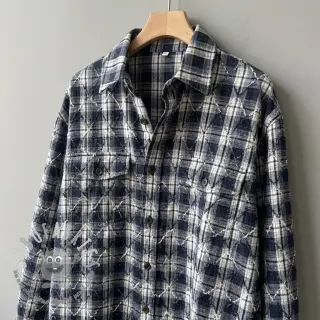 Tessuto di cotone YARN DYED BRUSHED Check EMBROIDERY navy