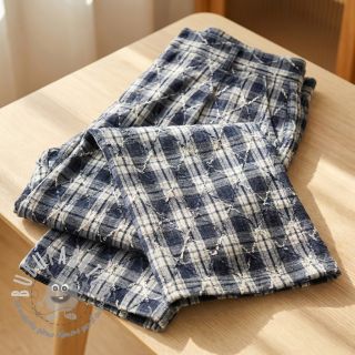 Tessuto di cotone YARN DYED BRUSHED Check EMBROIDERY navy