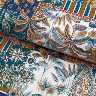 Tessuto decorativo jacquard Basmati allover bleu
