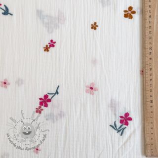 Mussola/Doppia garza EMBROIDERY Flowers MIA camel