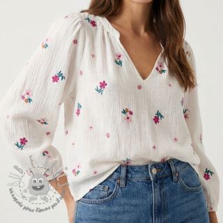 Mussola/Doppia garza EMBROIDERY Flowers MIA camel