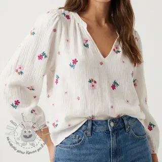 Mussola/Doppia garza EMBROIDERY Flowers MIA camel