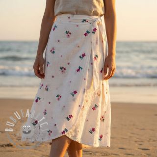 Mussola/Doppia garza EMBROIDERY Flowers MIA camel