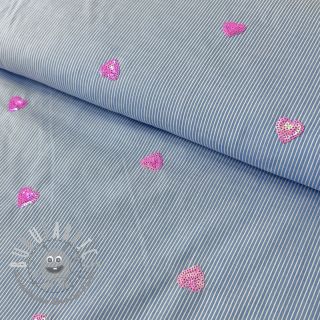 Tessuto di cotone Stripes Sequins Hearts blue