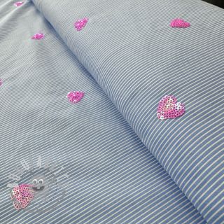 Tessuto di cotone Stripes Sequins Hearts blue
