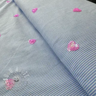 Tessuto di cotone Stripes Sequins Hearts blue