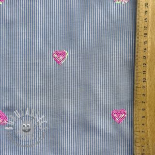 Tessuto di cotone Stripes Sequins Hearts blue