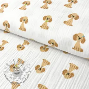 Mussola/Doppia garza Dogs white digital print