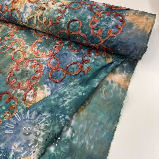 Tessuto di cotone TIE DYE EMBROIDERY Elise tape design C