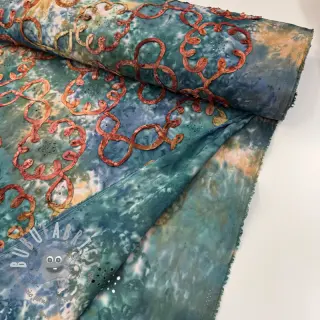 Tessuto di cotone TIE DYE EMBROIDERY Elise tape design C