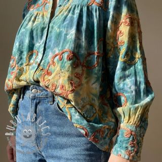 Tessuto di cotone TIE DYE EMBROIDERY Elise tape design C