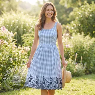 Tessuto di cotone CHECKS ONE-SIDE BORDER blue