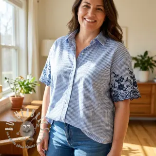 Tessuto di cotone CHECKS ONE-SIDE BORDER blue
