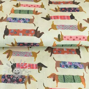 Tessuto decorativo premium Family Dachshund digital print