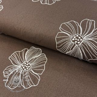 Viscosa con lino EMBROIDERY Flower Maya brown