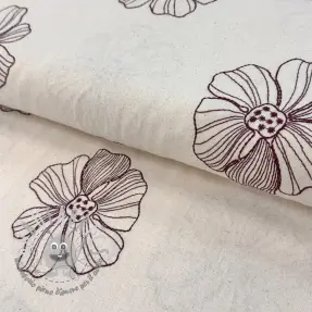 Viscosa con lino EMBROIDERY Flower Maya natural