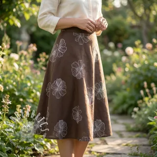 Viscosa con lino EMBROIDERY Flower Maya brown