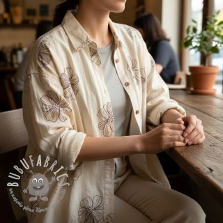 Viscosa con lino EMBROIDERY Flower Maya natural