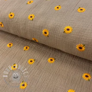 Mussola/Doppia garza EMBROIDERY Sunflowers beige
