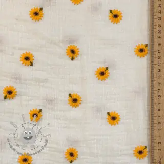 Mussola/Doppia garza EMBROIDERY Sunflowers natural