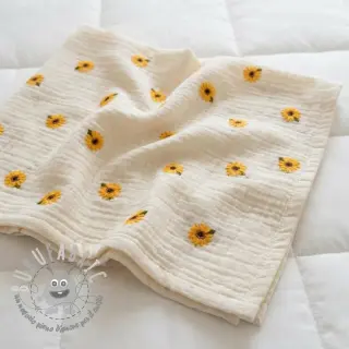 Mussola/Doppia garza EMBROIDERY Sunflowers natural