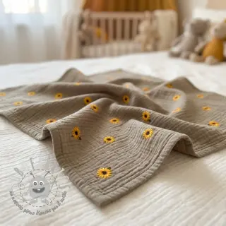 Mussola/Doppia garza EMBROIDERY Sunflowers beige