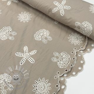 Tessuto di cotone EMBROIDERY Sea ornaments natural