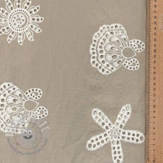 Tessuto di cotone EMBROIDERY Sea ornaments natural