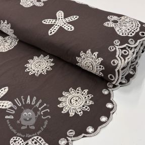 Tessuto di cotone EMBROIDERY Sea ornaments brown