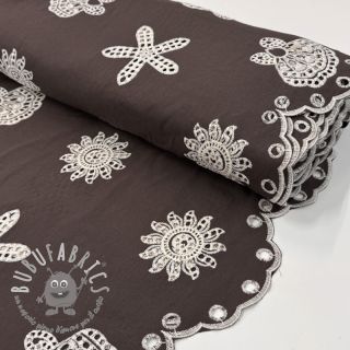 Tessuto di cotone EMBROIDERY Sea ornaments brown