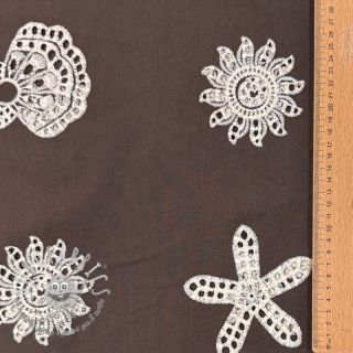 Tessuto di cotone EMBROIDERY Sea ornaments brown