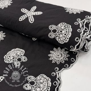 Tessuto di cotone EMBROIDERY Sea ornaments black