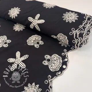Tessuto di cotone EMBROIDERY Sea ornaments black