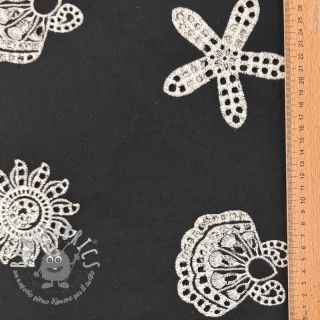 Tessuto di cotone EMBROIDERY Sea ornaments black