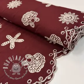 Tessuto di cotone EMBROIDERY Sea ornaments bordeaux
