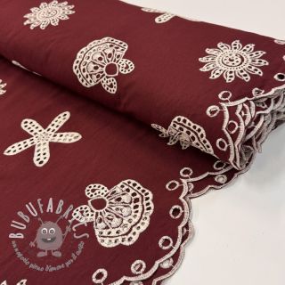 Tessuto di cotone EMBROIDERY Sea ornaments bordeaux