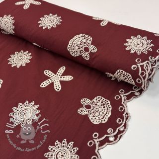 Tessuto di cotone EMBROIDERY Sea ornaments bordeaux