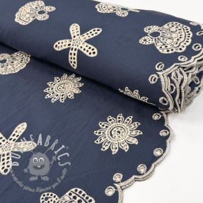 Tessuto di cotone EMBROIDERY Sea ornaments navy