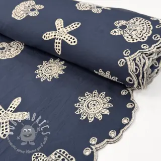 Tessuto di cotone EMBROIDERY Sea ornaments navy