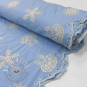 Tessuto di cotone EMBROIDERY Sea ornaments light blue